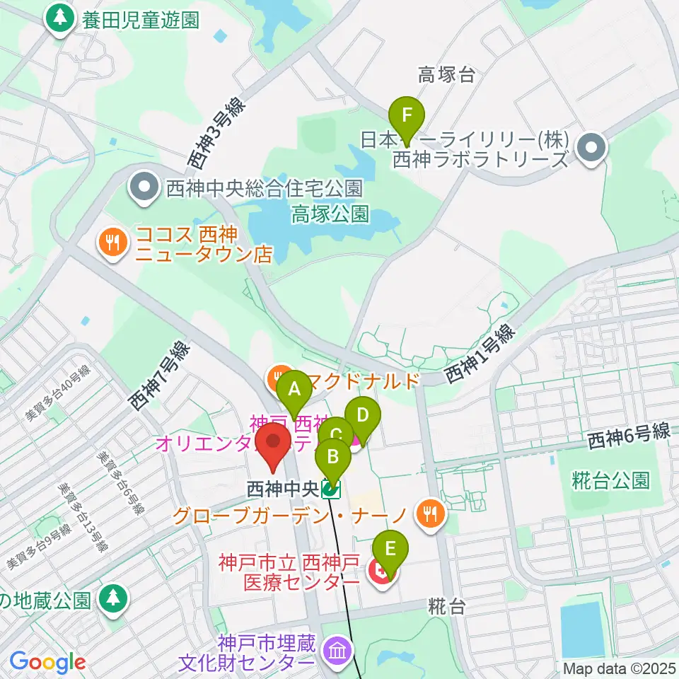 西神中央ホール周辺のコンビニエンスストア一覧地図