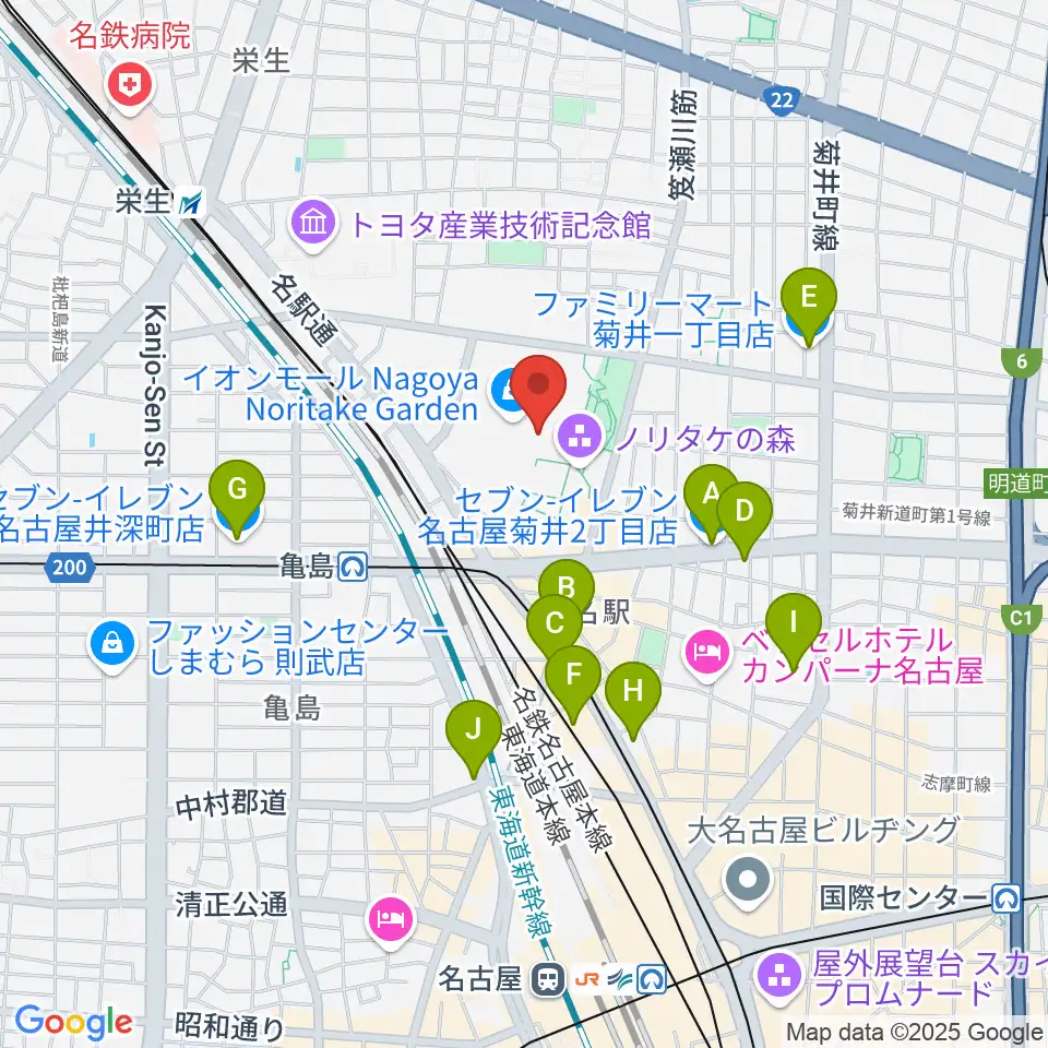 島村楽器 名古屋則武新町店周辺のコンビニエンスストア一覧地図