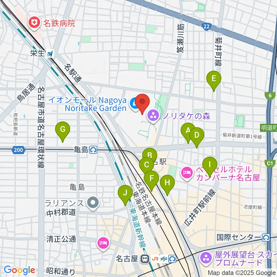 島村楽器 名古屋則武新町店周辺のコンビニエンスストア一覧地図