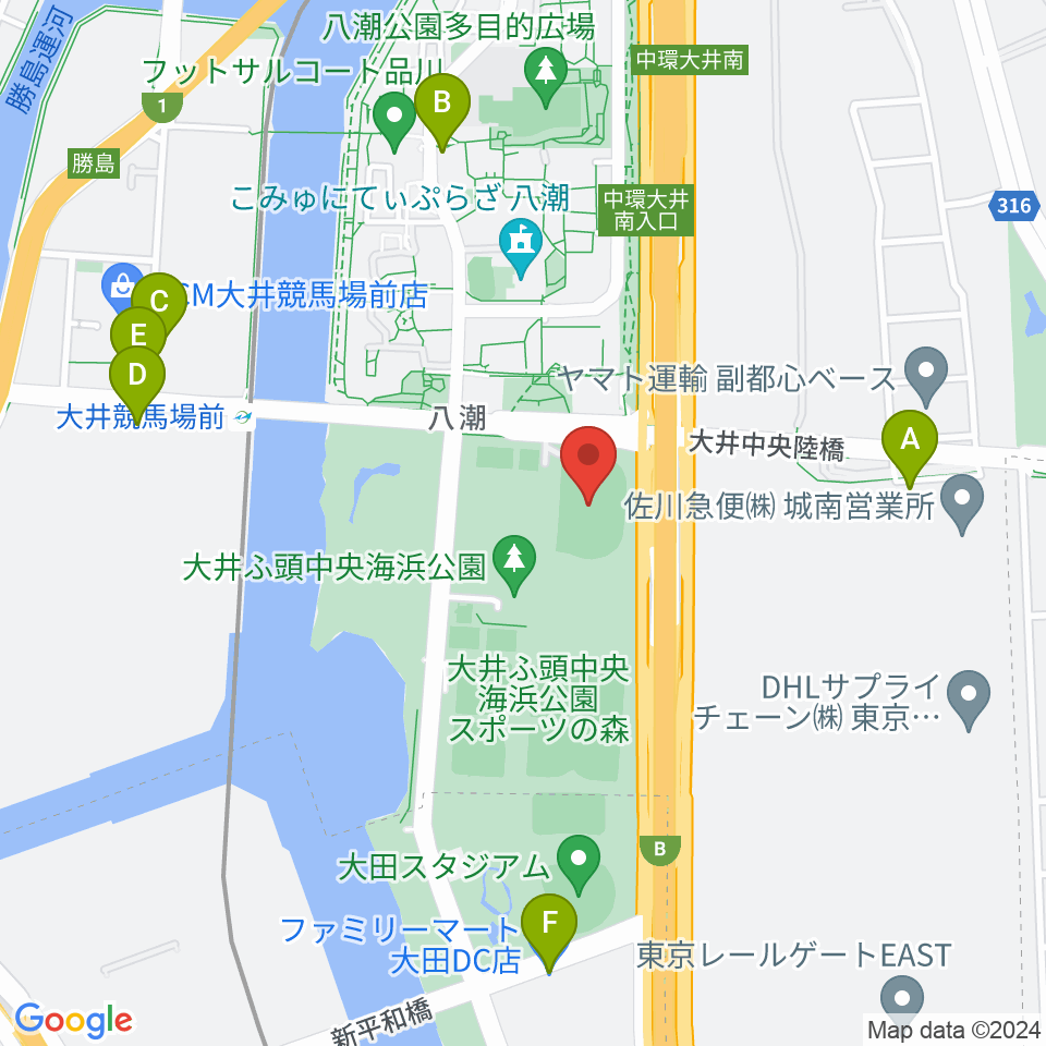 大井ふ頭中央海浜公園陸上競技場周辺のコンビニエンスストア一覧地図