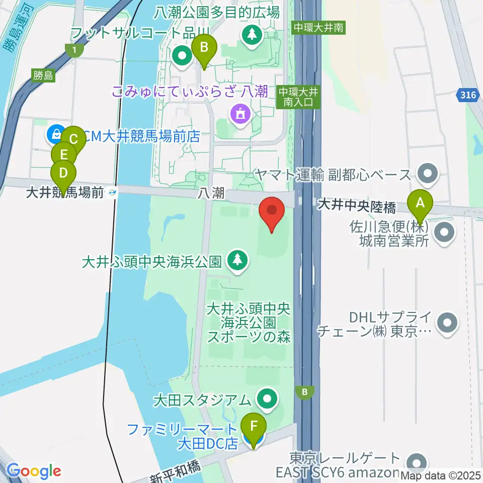 大井ふ頭中央海浜公園陸上競技場周辺のコンビニエンスストア一覧地図