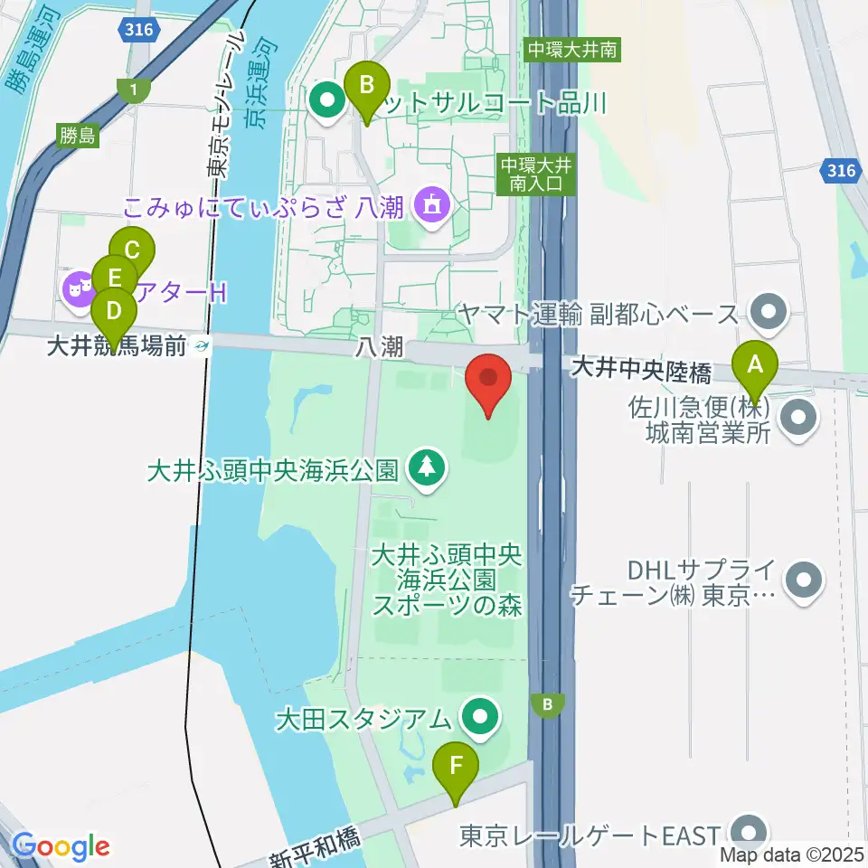 大井ふ頭中央海浜公園陸上競技場周辺のコンビニエンスストア一覧地図