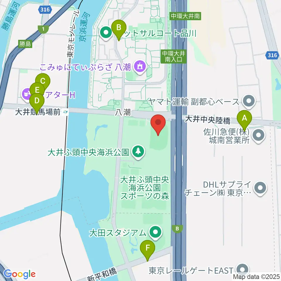 大井ふ頭中央海浜公園陸上競技場周辺のコンビニエンスストア一覧地図