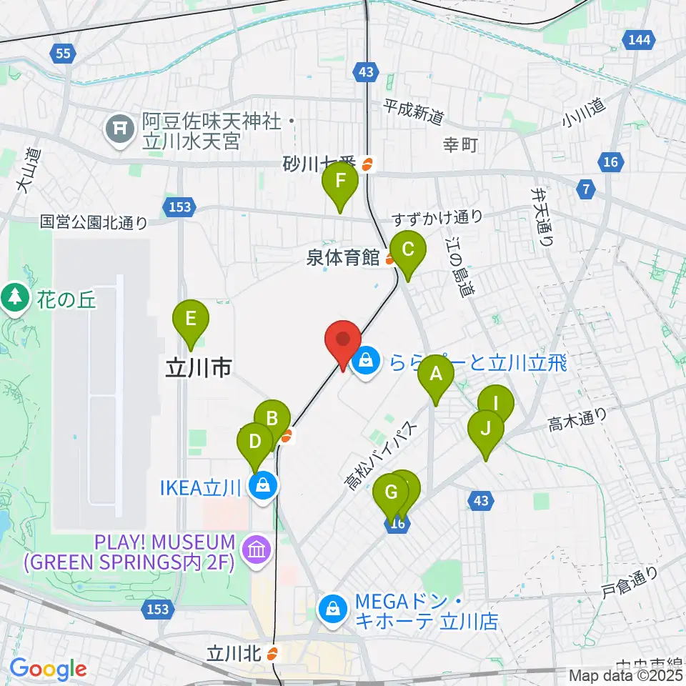 MIFAフットボールパーク立川周辺のコンビニエンスストア一覧地図