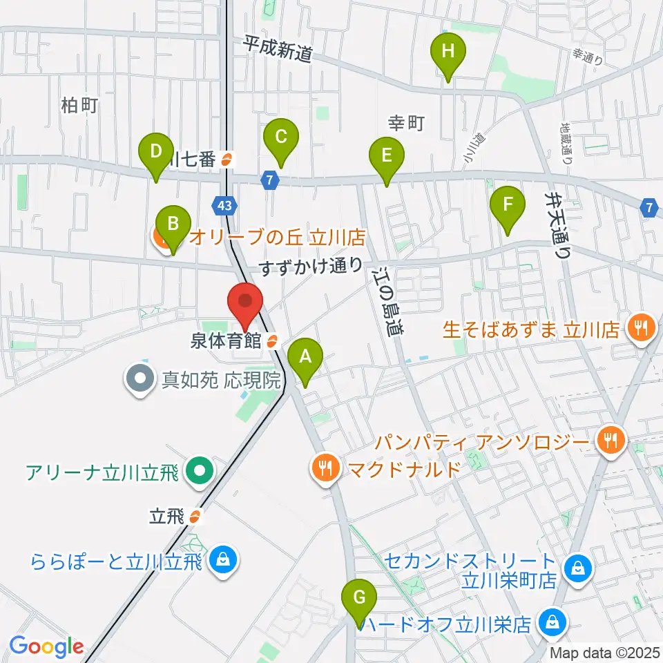 立川市泉市民体育館周辺のコンビニエンスストア一覧地図
