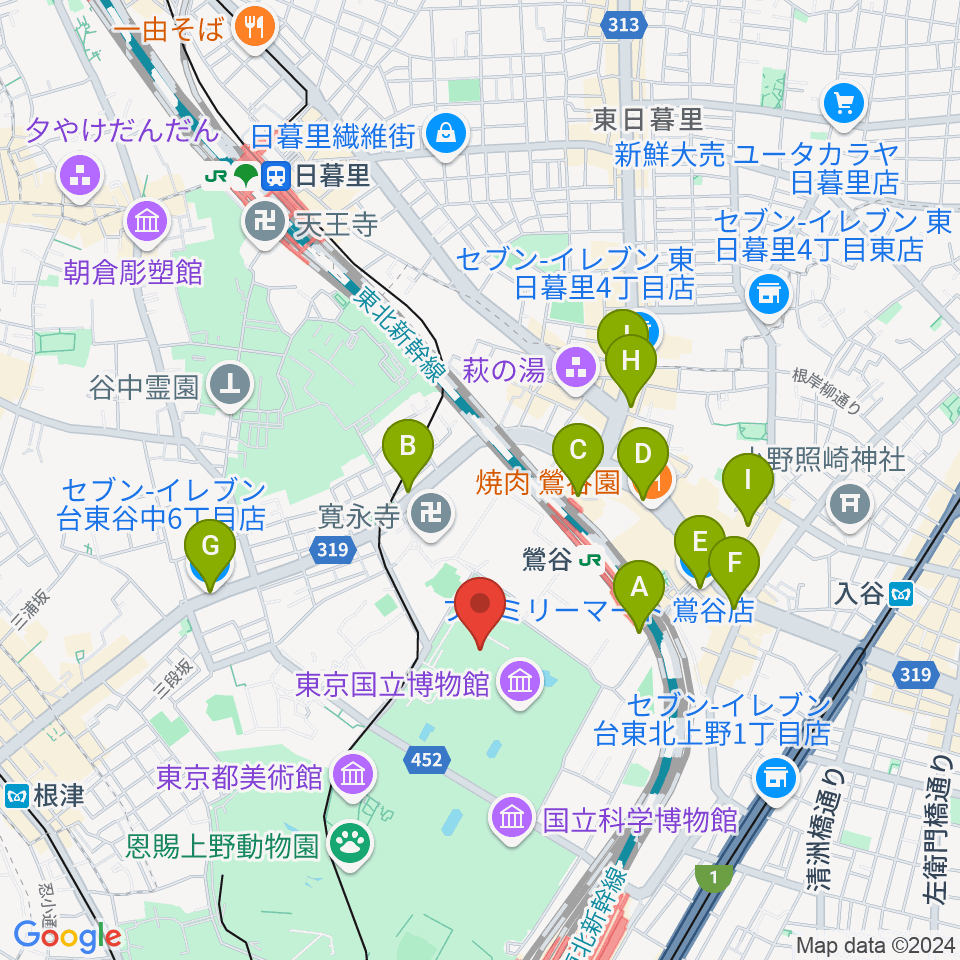 東京国立博物館・平成館周辺のコンビニエンスストア一覧地図