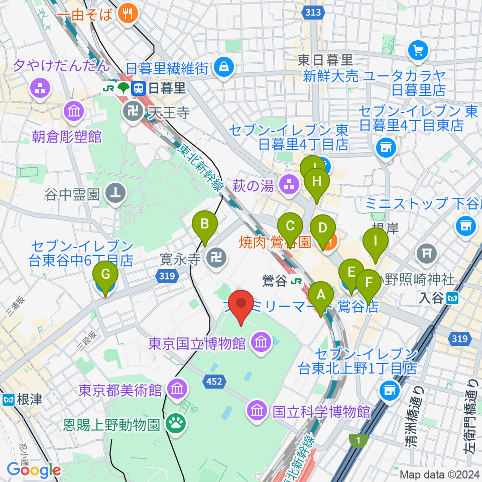 東京国立博物館・平成館周辺のコンビニエンスストア一覧地図