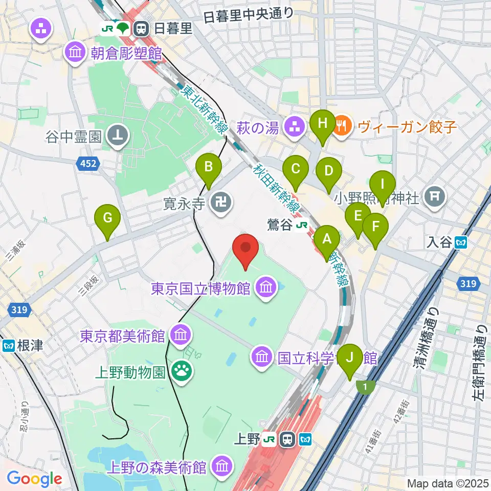 東京国立博物館・平成館周辺のコンビニエンスストア一覧地図