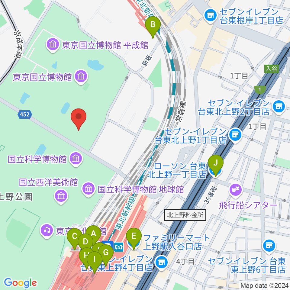 東京国立博物館・東洋館周辺のコンビニエンスストア一覧地図