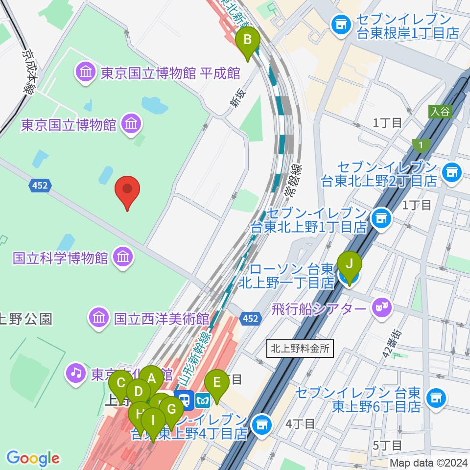 東京国立博物館・東洋館周辺のコンビニエンスストア一覧地図