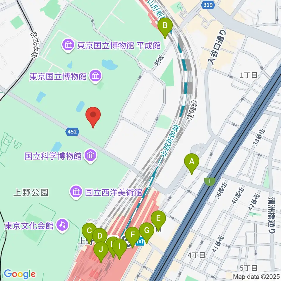 東京国立博物館・東洋館周辺のコンビニエンスストア一覧地図