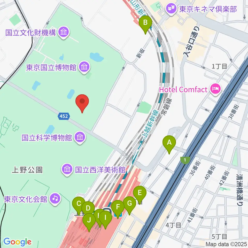 東京国立博物館・東洋館周辺のコンビニエンスストア一覧地図