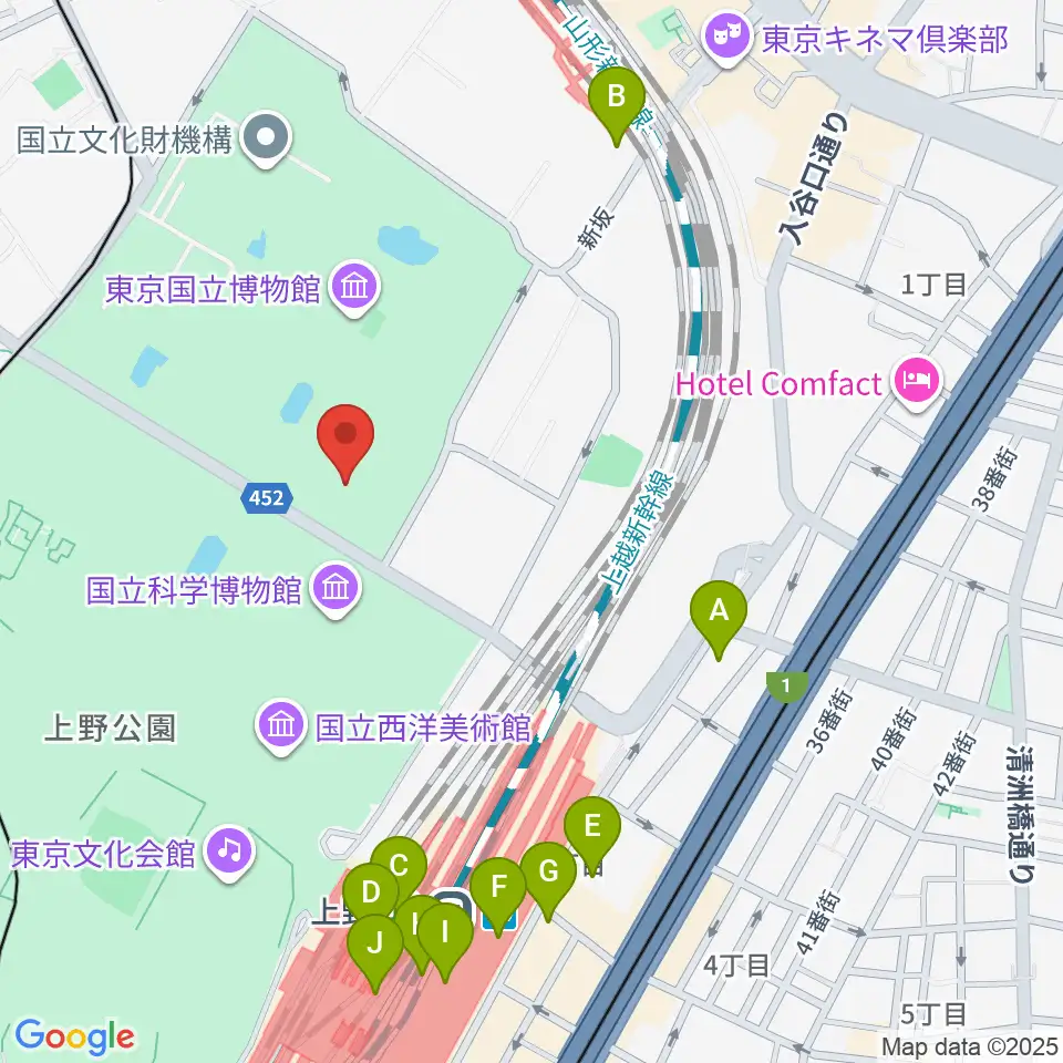 東京国立博物館・東洋館周辺のコンビニエンスストア一覧地図