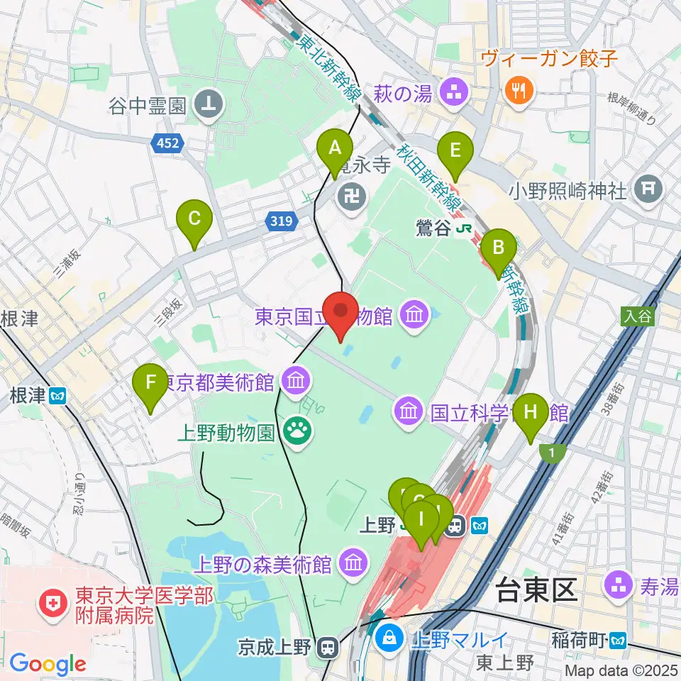 東京国立博物館・法隆寺宝物館周辺のコンビニエンスストア一覧地図