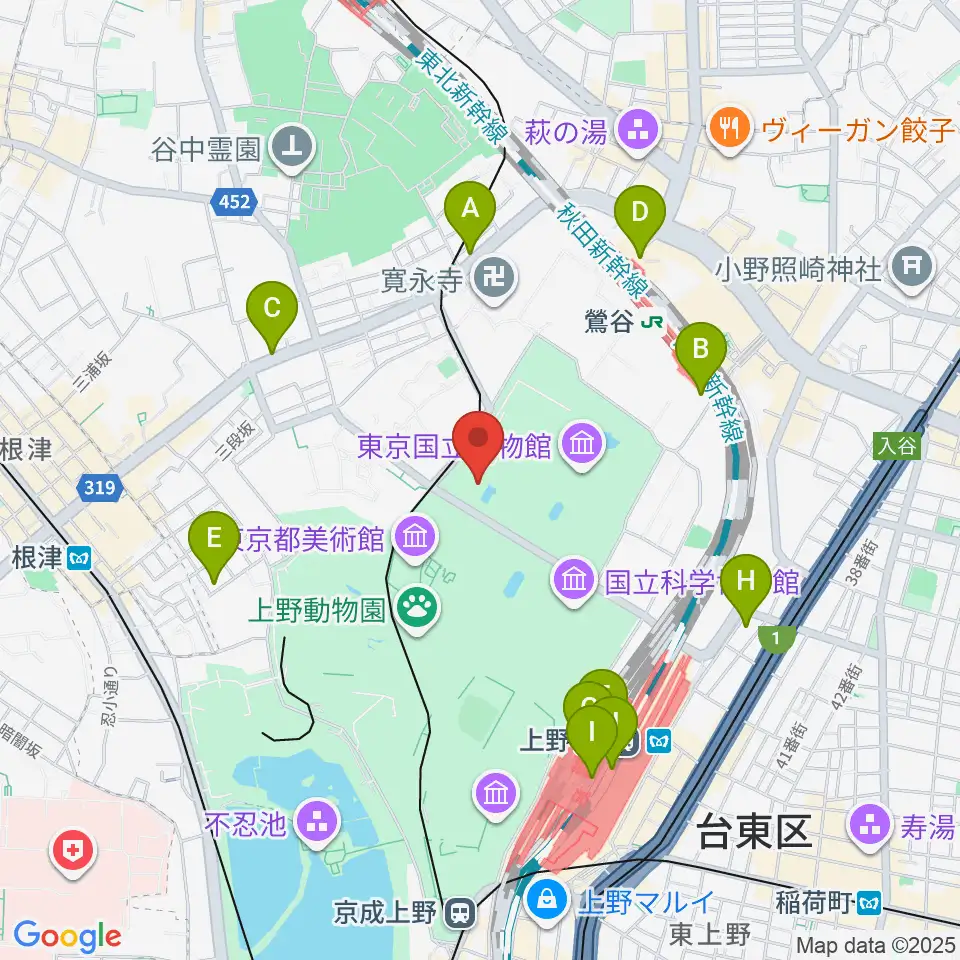 東京国立博物館・法隆寺宝物館周辺のコンビニエンスストア一覧地図