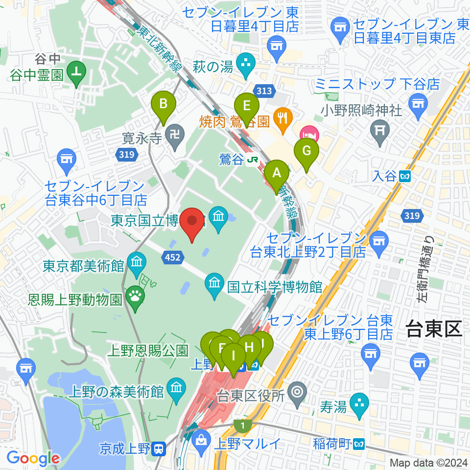 東京国立博物館・表慶館周辺のコンビニエンスストア一覧地図