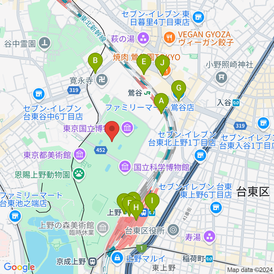 東京国立博物館・表慶館周辺のコンビニエンスストア一覧地図