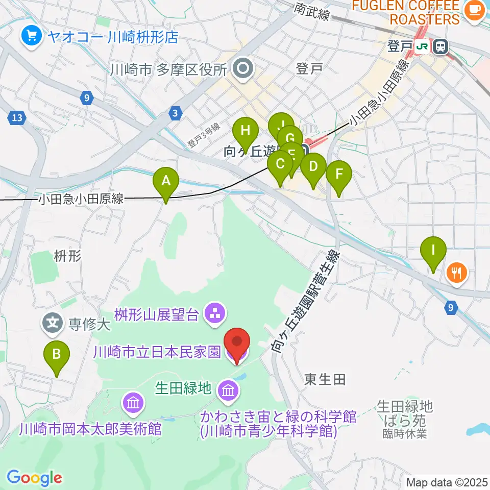 川崎市立日本民家園周辺のコンビニエンスストア一覧地図