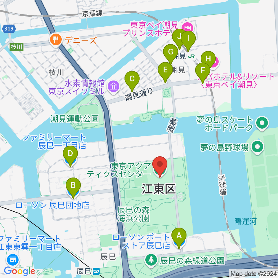 東京アクアティクスセンター周辺のコンビニエンスストア一覧地図