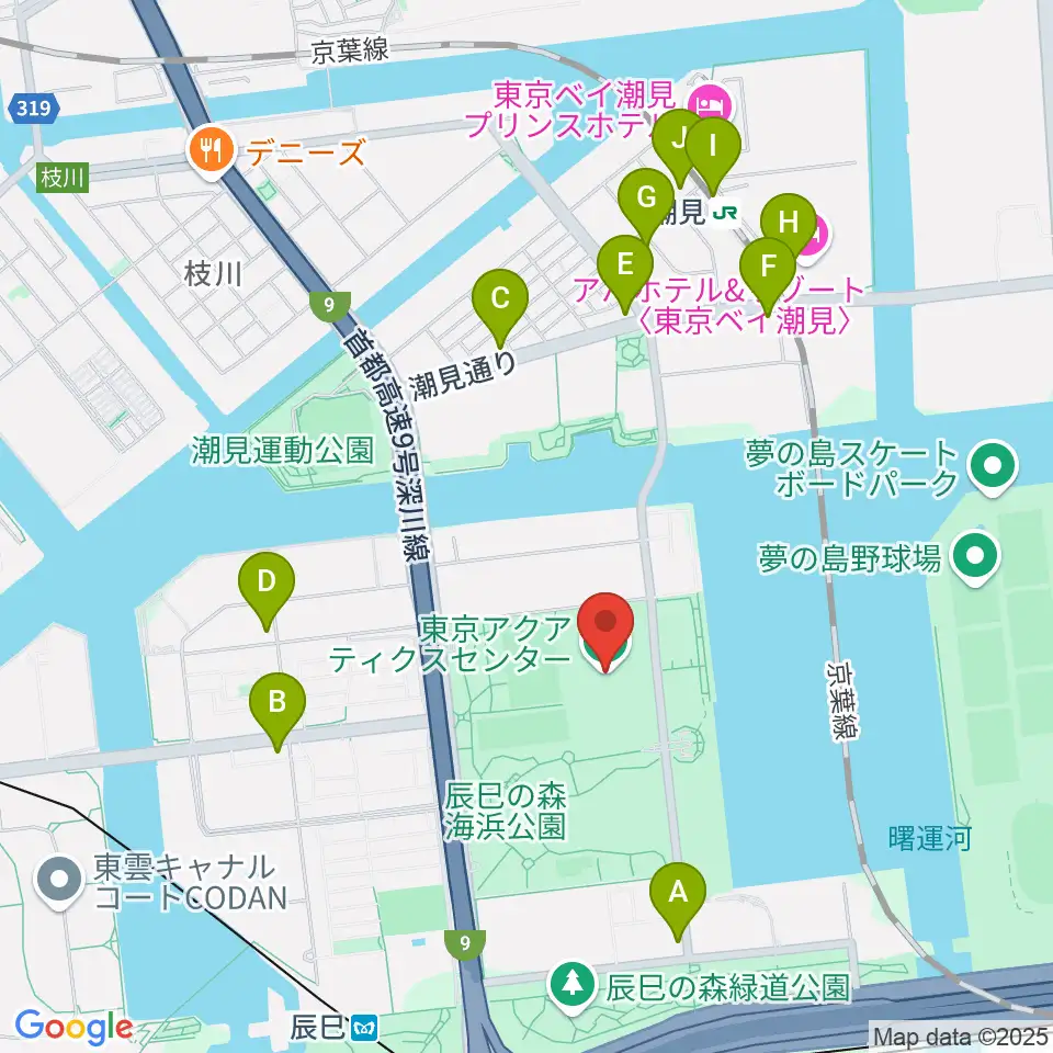東京アクアティクスセンター周辺のコンビニエンスストア一覧地図
