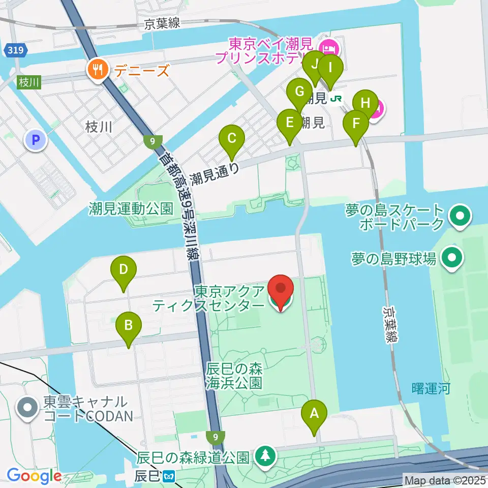 東京アクアティクスセンター周辺のコンビニエンスストア一覧地図