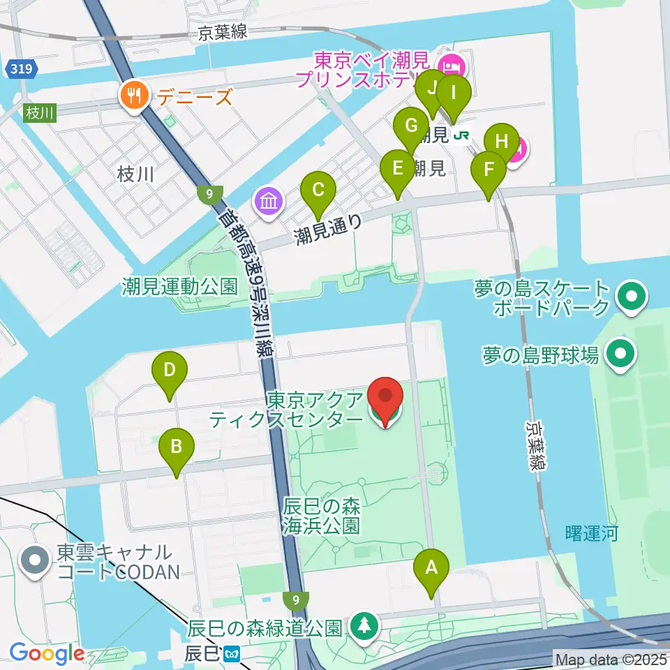東京アクアティクスセンター周辺のコンビニエンスストア一覧地図