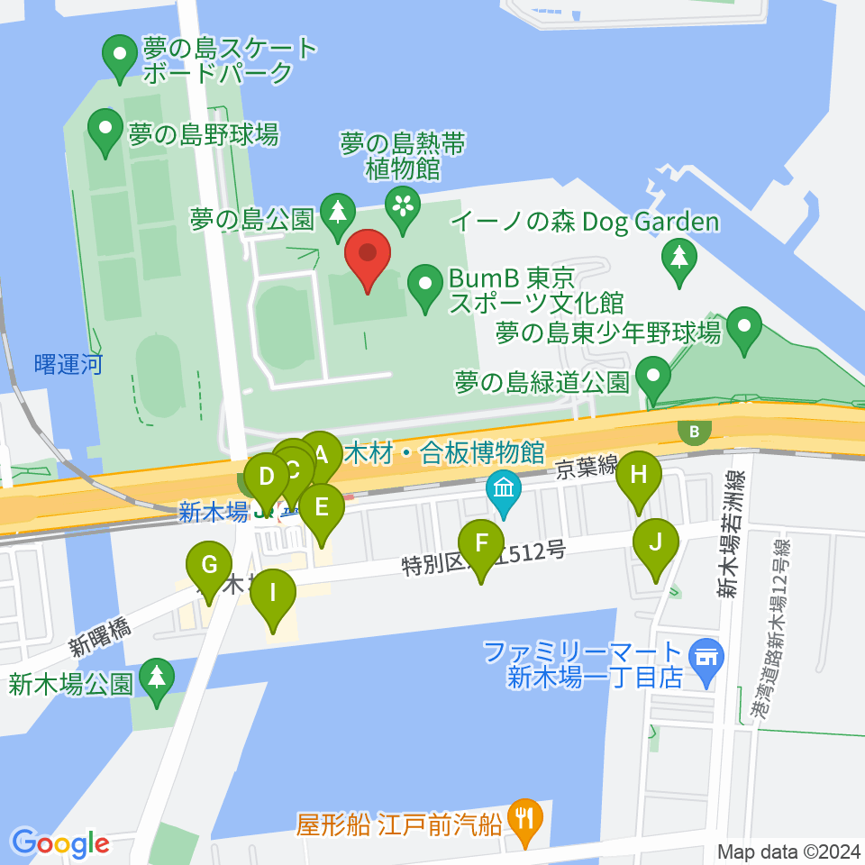 夢の島公園アーチェリー場周辺のコンビニエンスストア一覧地図