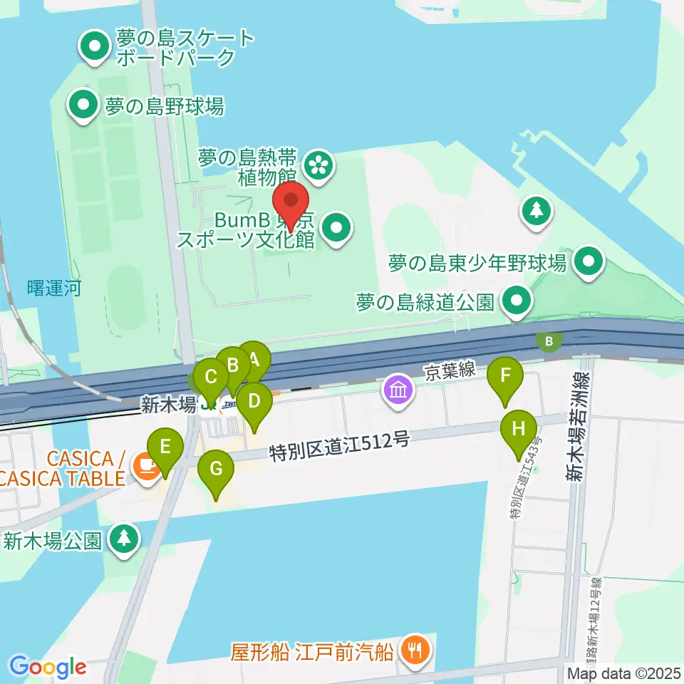 夢の島公園アーチェリー場周辺のコンビニエンスストア一覧地図
