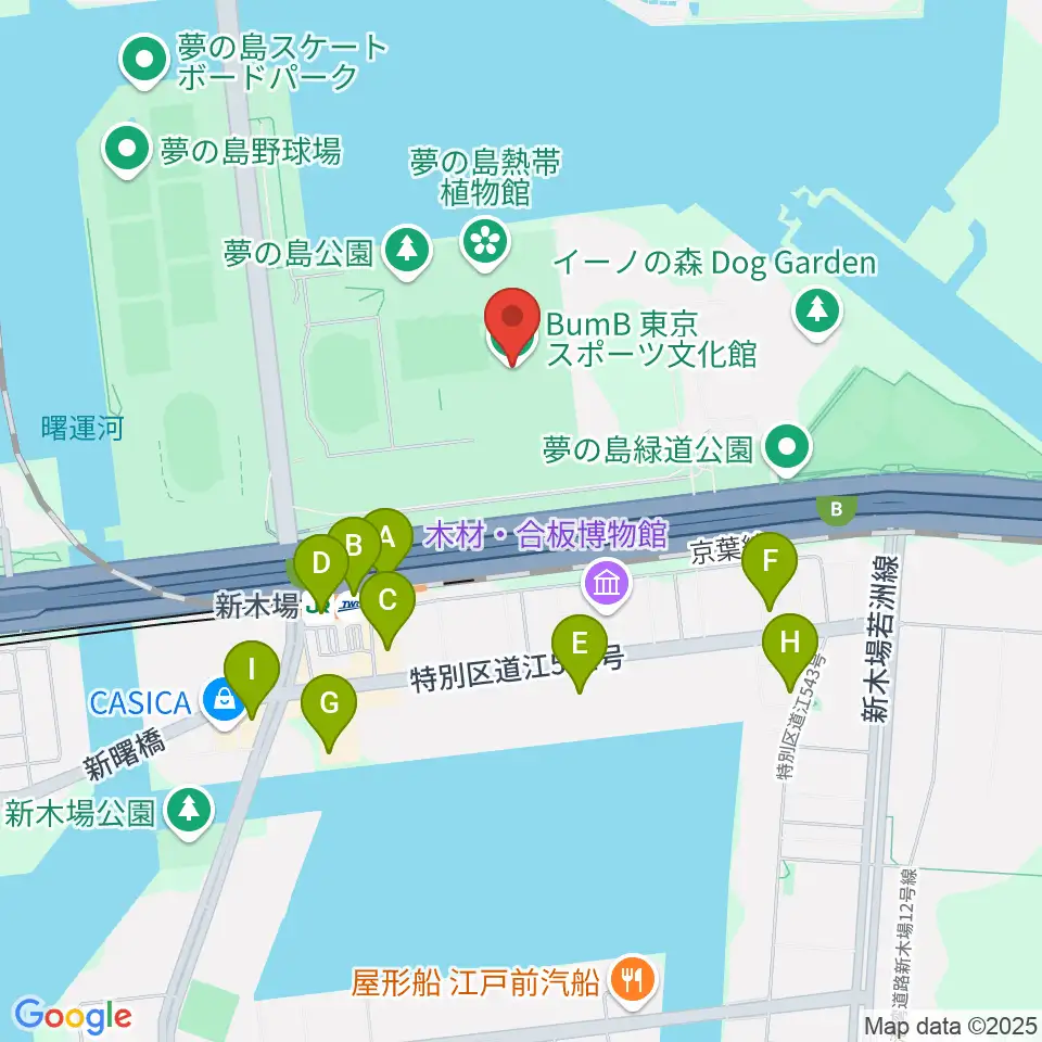 BumB東京スポーツ文化館周辺のコンビニエンスストア一覧地図