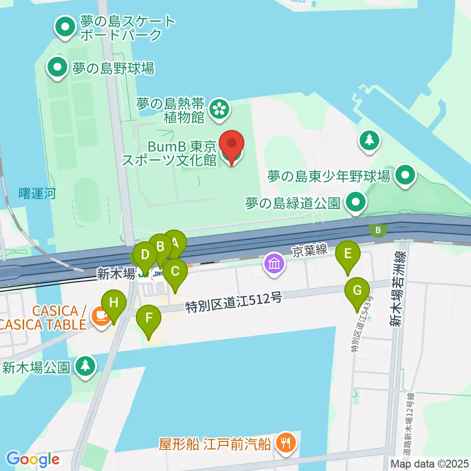 BumB東京スポーツ文化館周辺のコンビニエンスストア一覧地図