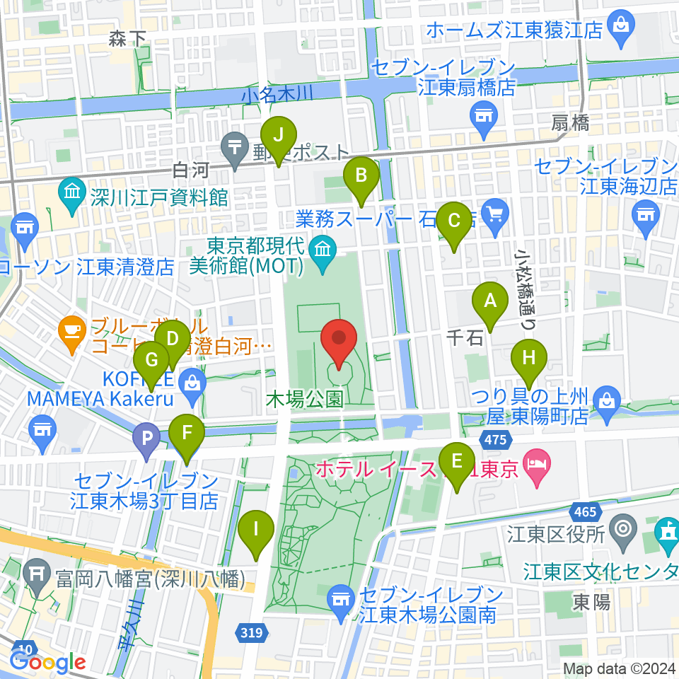 木場公園イベント広場 野外ステージ周辺のコンビニエンスストア一覧地図