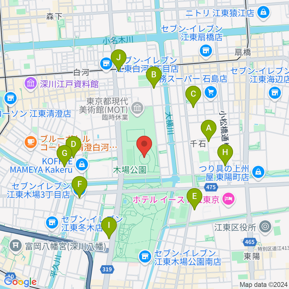 木場公園イベント広場 野外ステージ周辺のコンビニエンスストア一覧地図