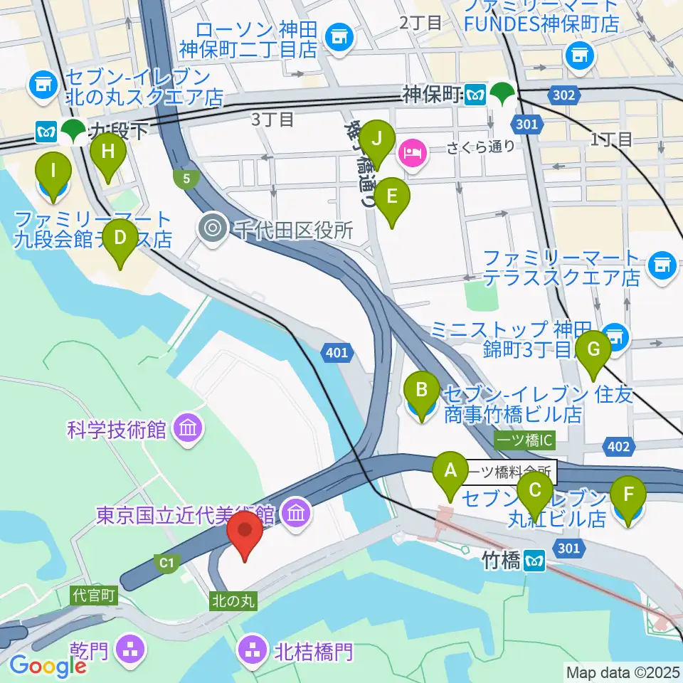 国立公文書館周辺のコンビニエンスストア一覧地図