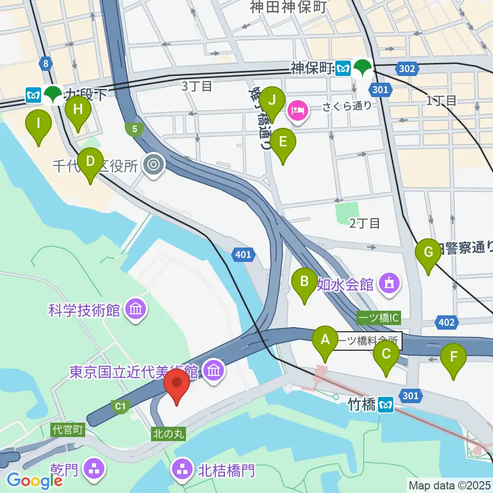 国立公文書館周辺のコンビニエンスストア一覧地図