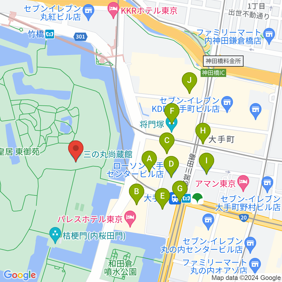 皇居三の丸尚蔵館周辺のコンビニエンスストア一覧地図