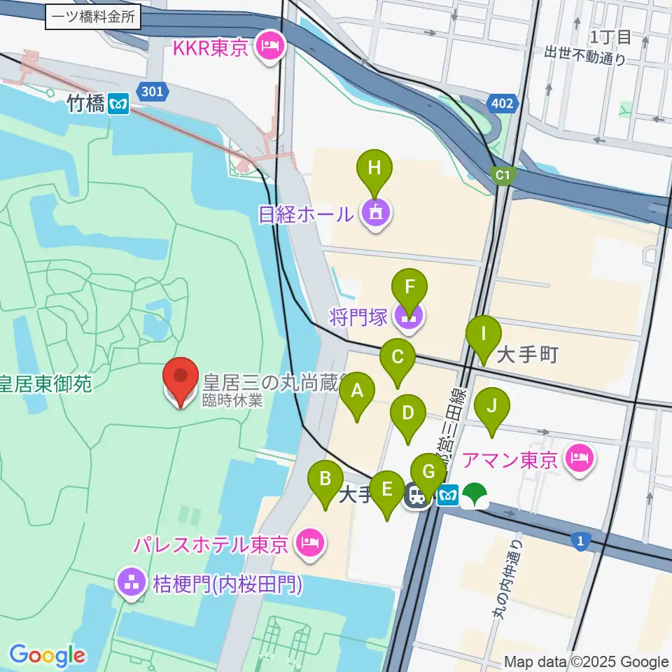 皇居三の丸尚蔵館周辺のコンビニエンスストア一覧地図