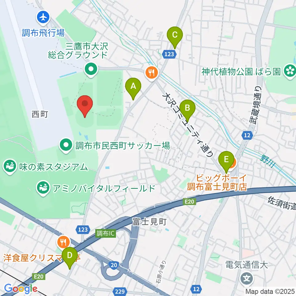 調布市民西町野球場周辺のコンビニエンスストア一覧地図