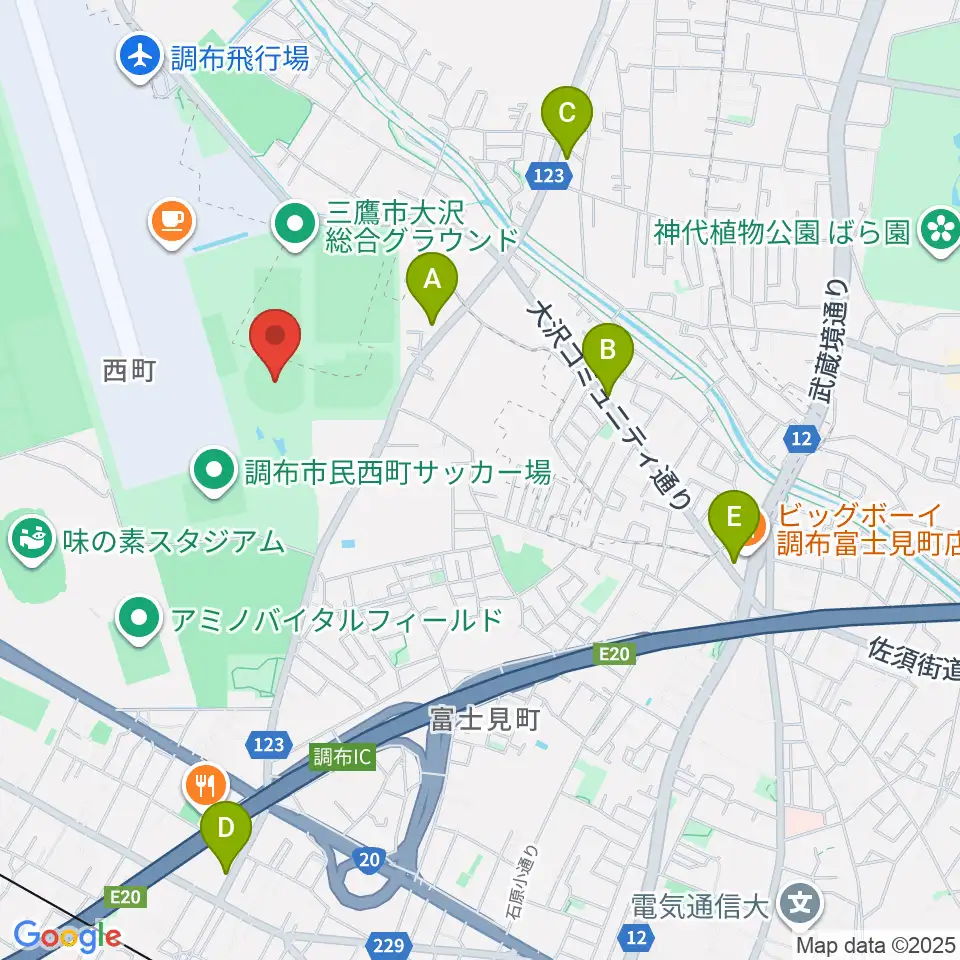 調布市民西町野球場周辺のコンビニエンスストア一覧地図