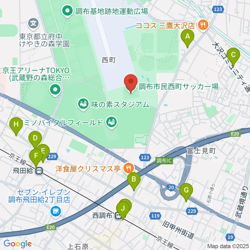 調布市民西町サッカー場周辺のコンビニエンスストア一覧地図