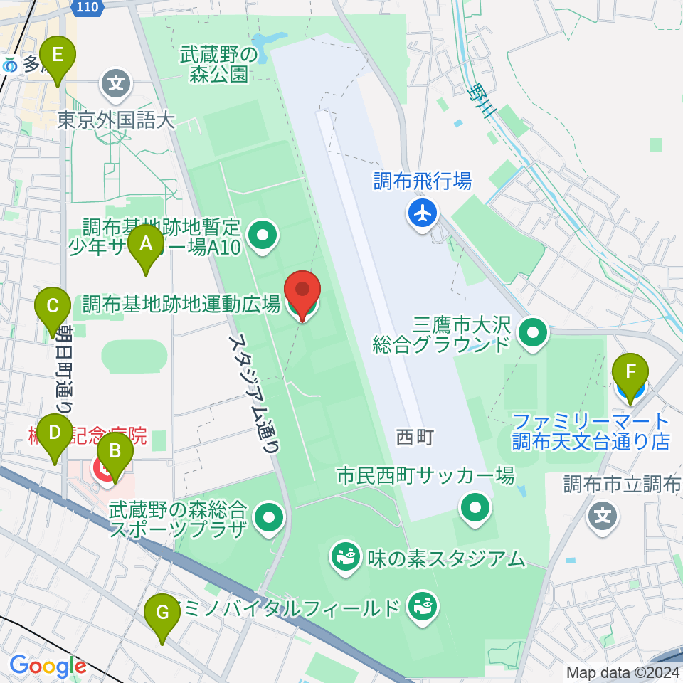 調布基地跡地運動広場周辺のコンビニエンスストア一覧地図