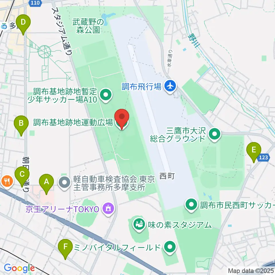 調布基地跡地運動広場周辺のコンビニエンスストア一覧地図