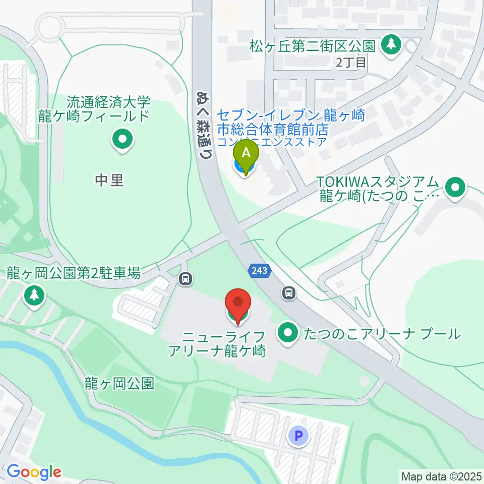 ニューライフアリーナ龍ケ崎周辺のコンビニエンスストア一覧地図