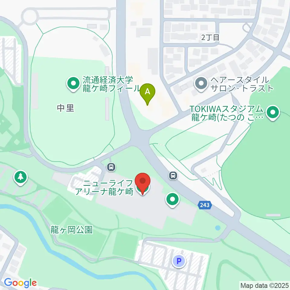 ニューライフアリーナ龍ケ崎周辺のコンビニエンスストア一覧地図