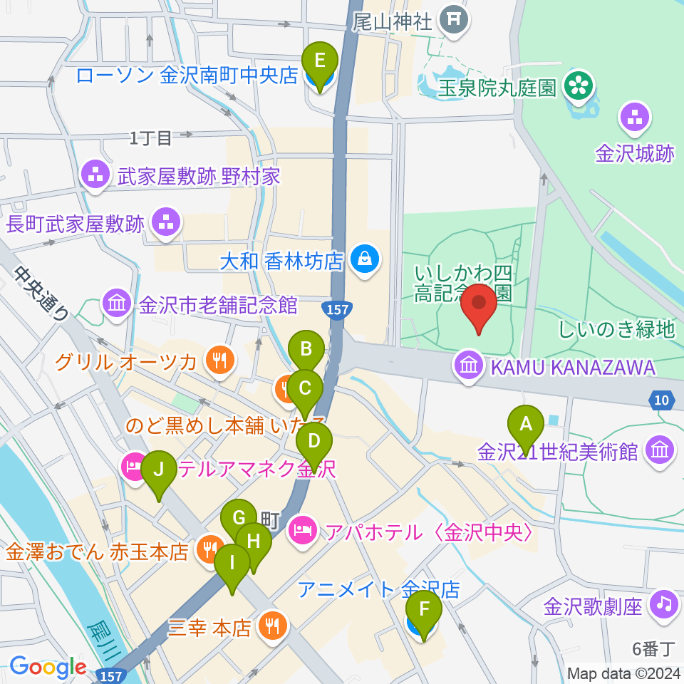 石川四高記念文化交流館周辺のコンビニエンスストア一覧地図