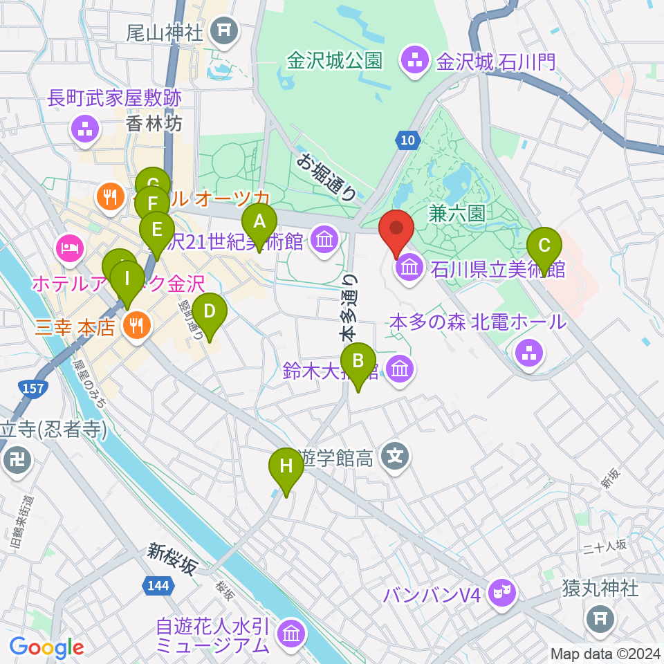 石川県立美術館広坂別館周辺のコンビニエンスストア一覧地図