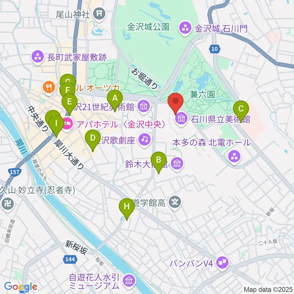 石川県立美術館広坂別館周辺のコンビニエンスストア一覧地図