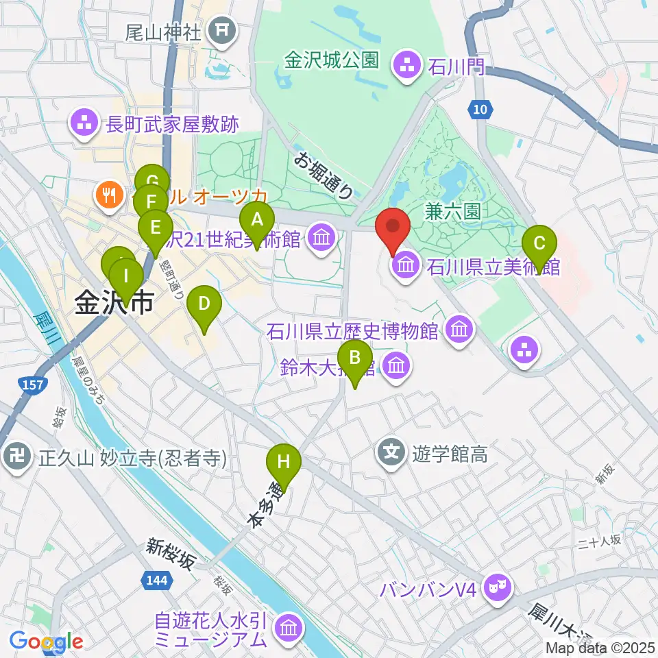 石川県立美術館広坂別館周辺のコンビニエンスストア一覧地図