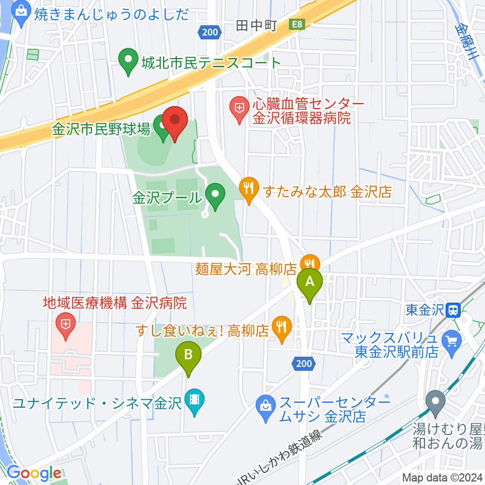 金沢市民野球場周辺のコンビニエンスストア一覧地図