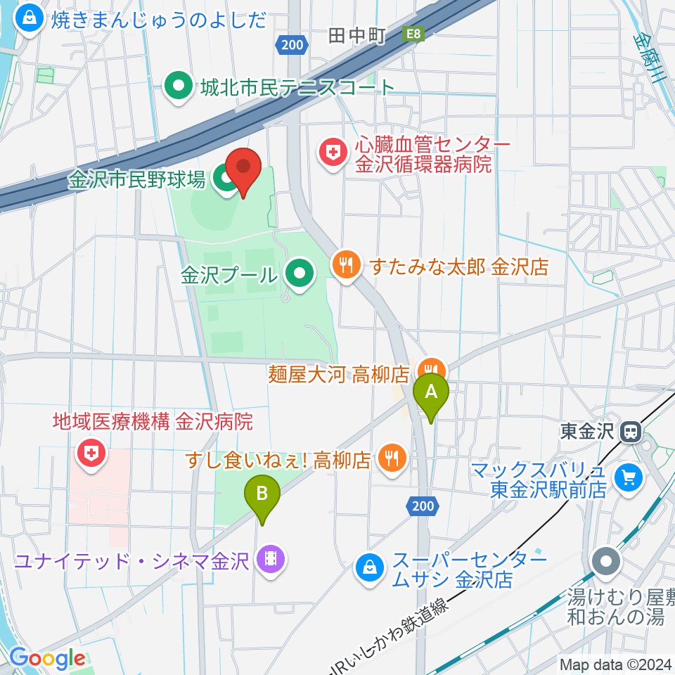 金沢市民野球場周辺のコンビニエンスストア一覧地図