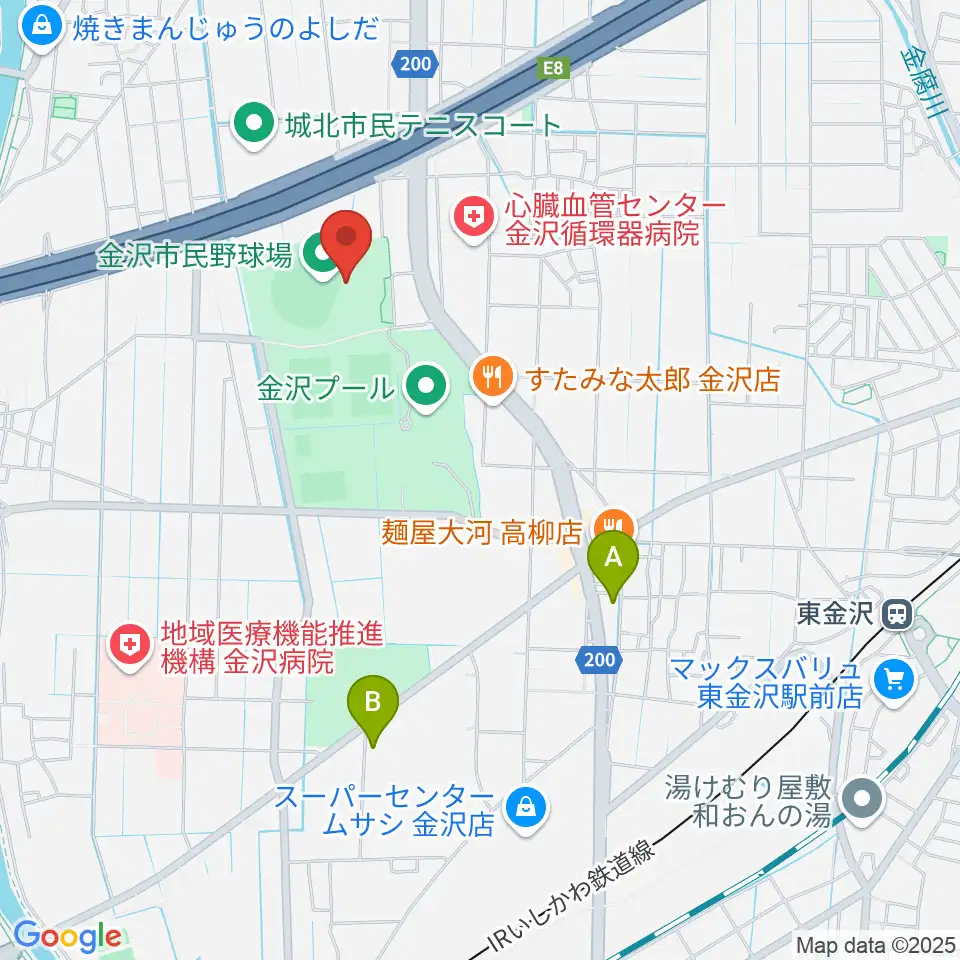 金沢市民野球場周辺のコンビニエンスストア一覧地図